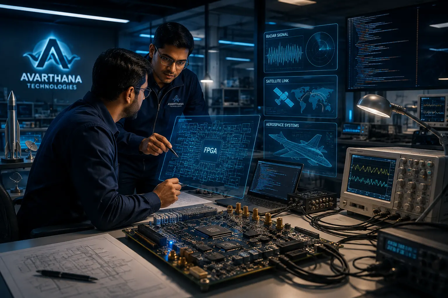 Engineering team collaborating on FPGA, embedded systems and radar signal processing